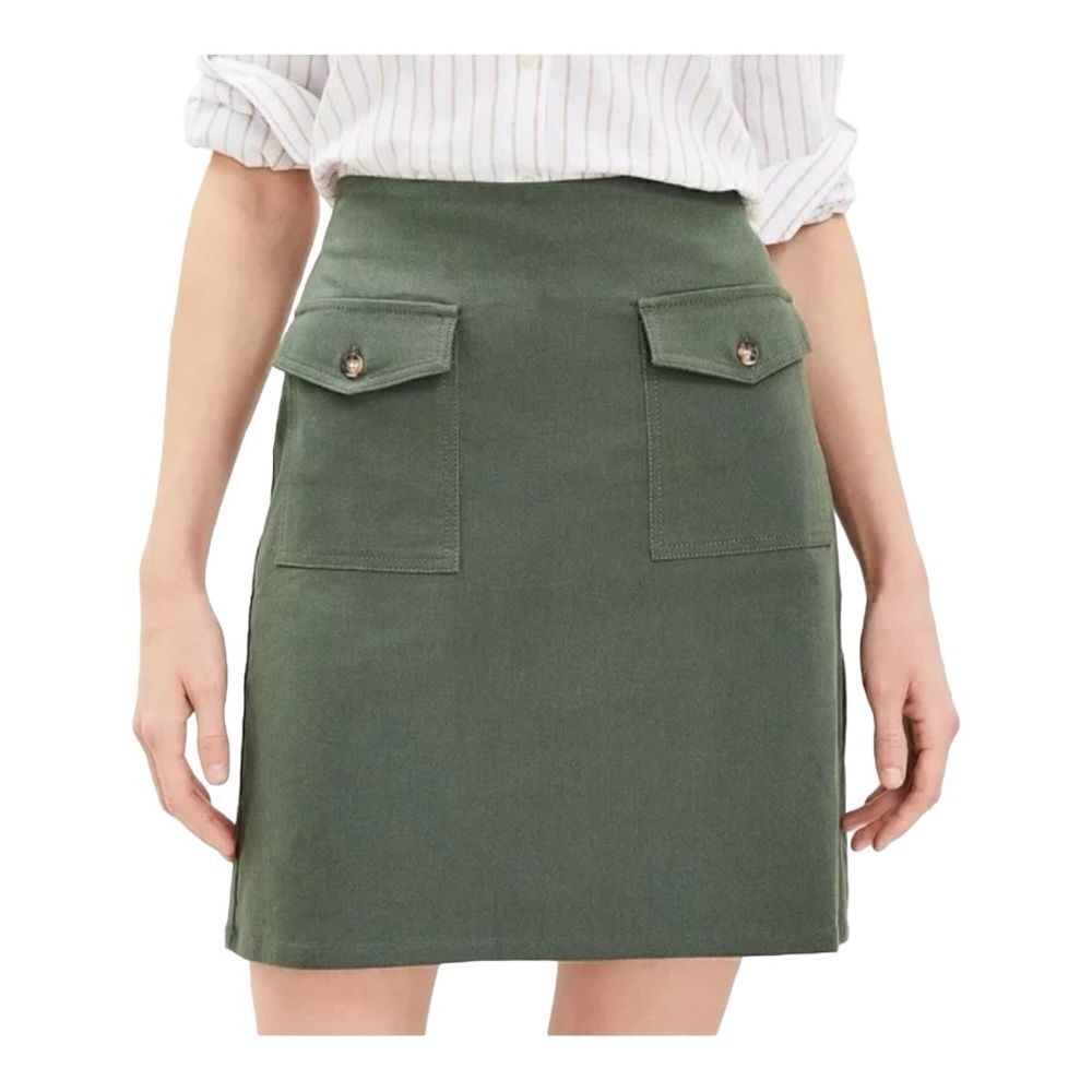 Loft Button Pocket Shift Army Green Skirt Size 2P Preppy Classic Office EUC